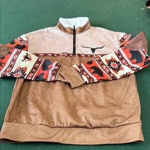 Men's Brown and Tan Quarter-Zip Jacket